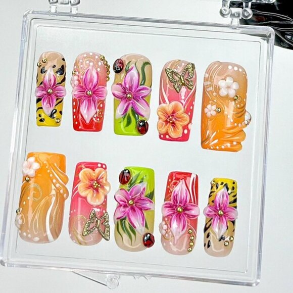 Other - Tropical Bloom Press On Nails | Bright Summer Nail Art | Handmade Tropical Vibes